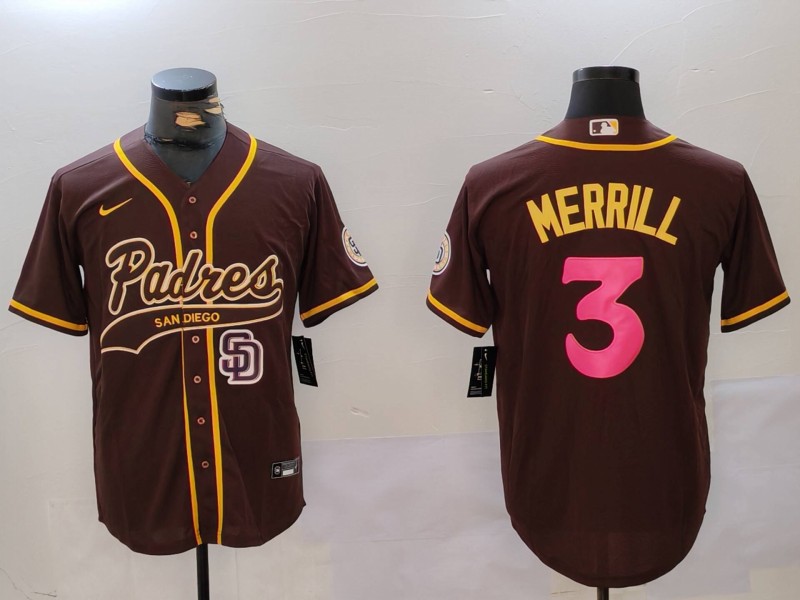 Men's San Diego Padres #3 Jackson Merrill Brown SD Cool Base Stitched Baseball Jersey