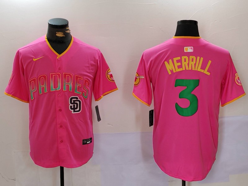 Men's San Diego Padres #3 Jackson Merrill Red SD Cool Base Stitched Baseball Jerseys