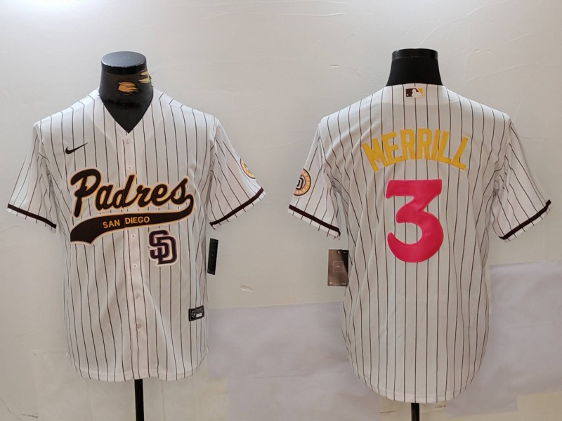 Men's San Diego Padres #3 Jackson Merrill White SD Cool Base Stitched Baseball Jerseys