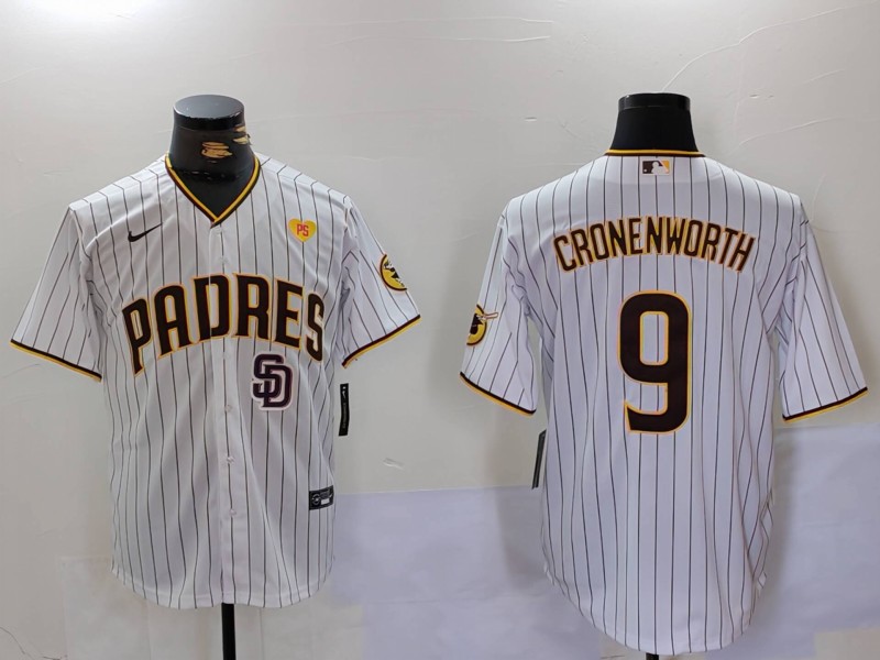 Men's San Diego Padres #9 Jake Cronenworth White SD With PS Patch Cool Base Stitched Baseball Jersey