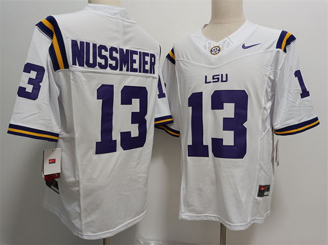 Men's LSU Tigers #13 Garrett Nussmeier White F.U.S.E Stitched NCAA Jersey