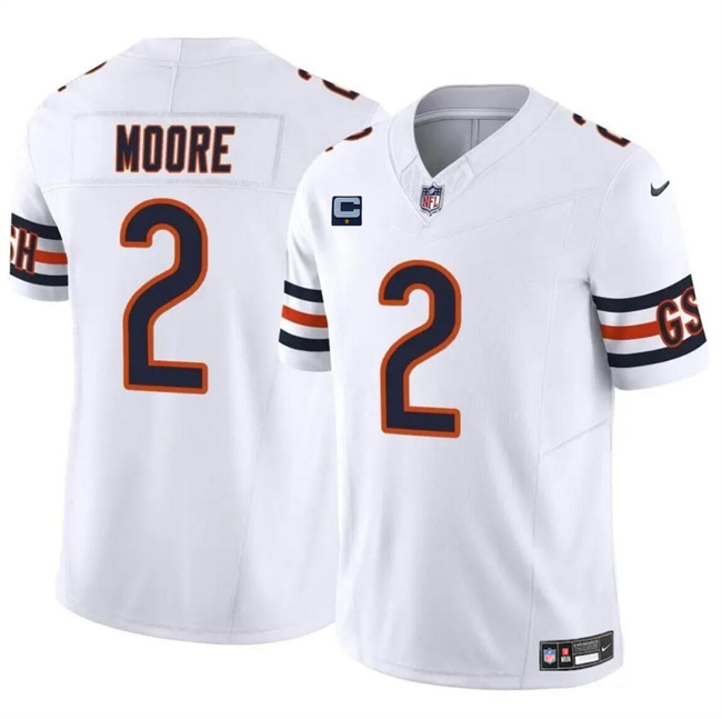 Men's Chicago Bears #2 DJ Moore White 2024 F.U.S.E. With 1-star C Patch Vapor Untouchable Limited Stitched Football Jersey