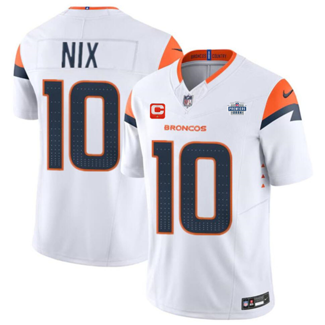 Men's Denver Broncos #10 Bo Nix White 2024 F.U.S.E. With Draft Pacth and 1-Star C Patch Vapor Limited Stitched Football Jersey