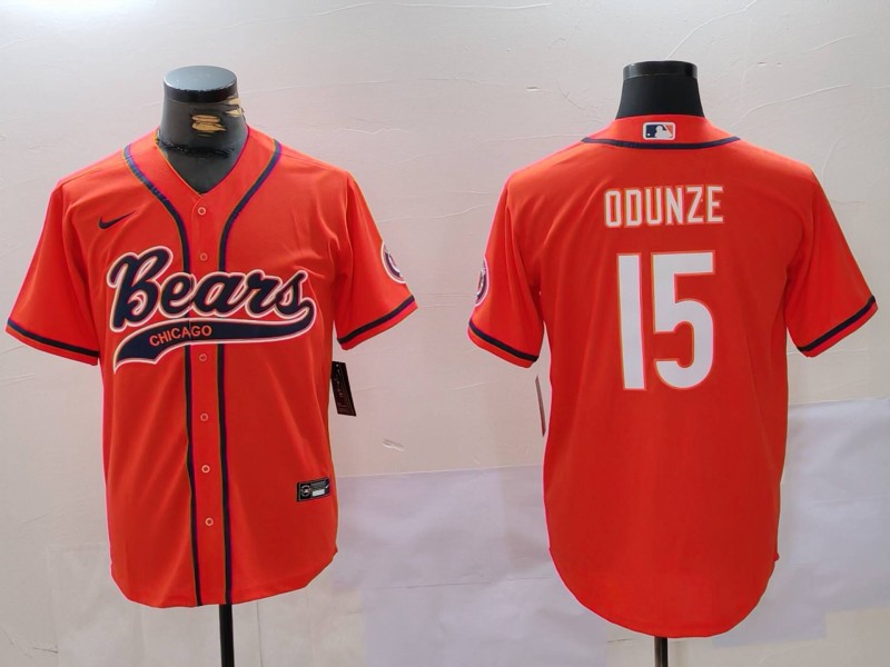 Men's Chicago Bears #15 Rome Odunze Orange With Patch Cool Base Stitched Baseball Jersey