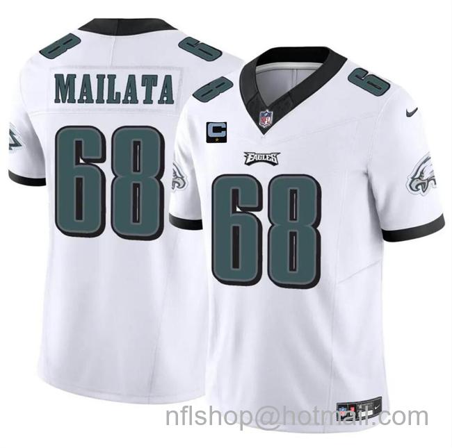 Men's Philadelphia Eagles #68 Jordan Mailata White F.U.S.E With 1-Star C Patch Vapor Untouchable Limited Stitched Football Jersey