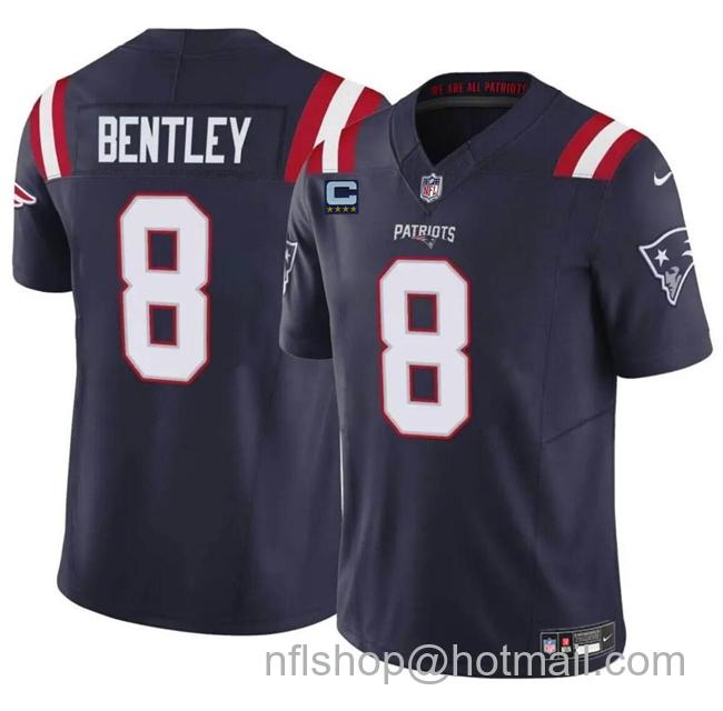 Men's New England Patriots #8 Ja'Whaun Bentley Navy F.U.S.E. With 4-Star C Patch Vapor Limited Stitched Football Jersey