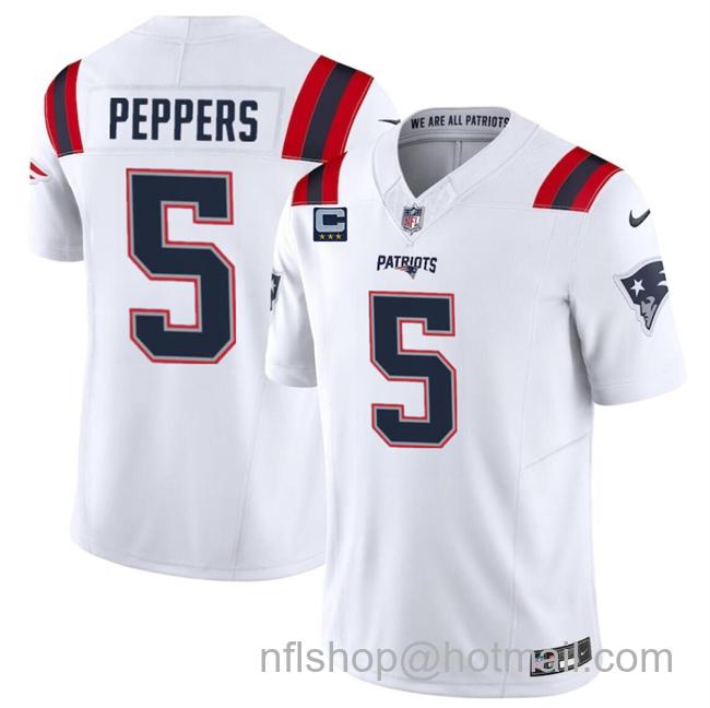 Men's New England Patriots #5 Jabrill Peppers White F.U.S.E. With 3-Star C Patch Vapor Limited Stitched Football Jersey