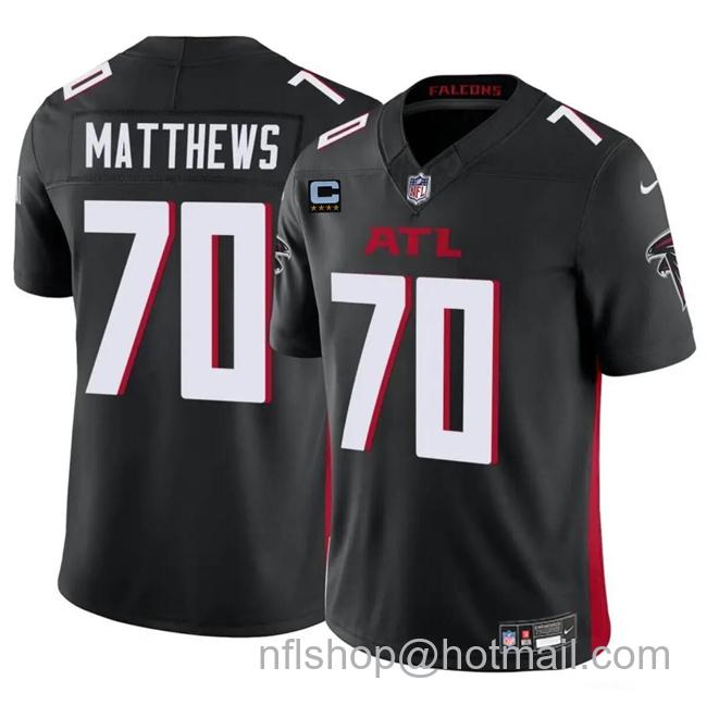 Men's Atlanta Falcons #70 Jake Matthews Black 2024 F.U.S.E With 4-Star C Patch Vapor Untouchable Limited Stitched Football Jersey