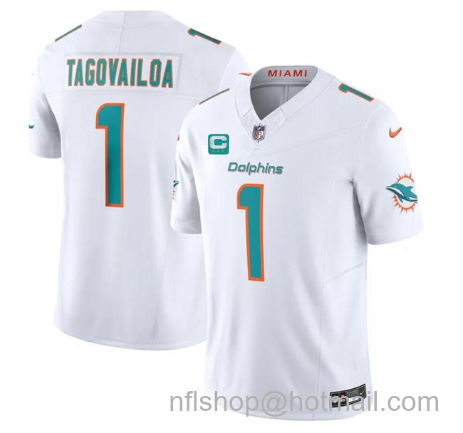 Men's Miami Dolphins #1 Tua Tagovailoa White F.U.S.E With 3-Star C Patch Vapor Limited Stitched Football Jersey