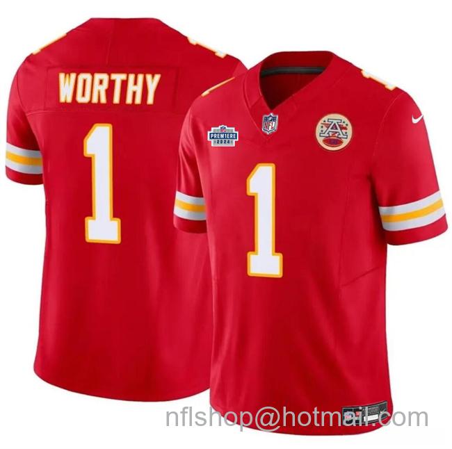 Men’s Kansas City Chiefs #1 Xavier Worthy Red F.U.S.E With Draft Patch Vapor Untouchable Limited Stitched Football Jersey