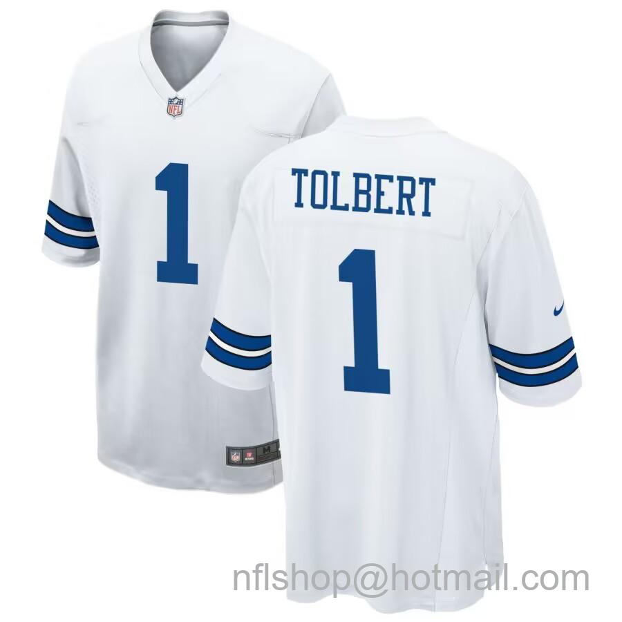 Men's Dallas Cowboys #1 Jalen Tolbert White Vapor Limited Stitched Football Jersey