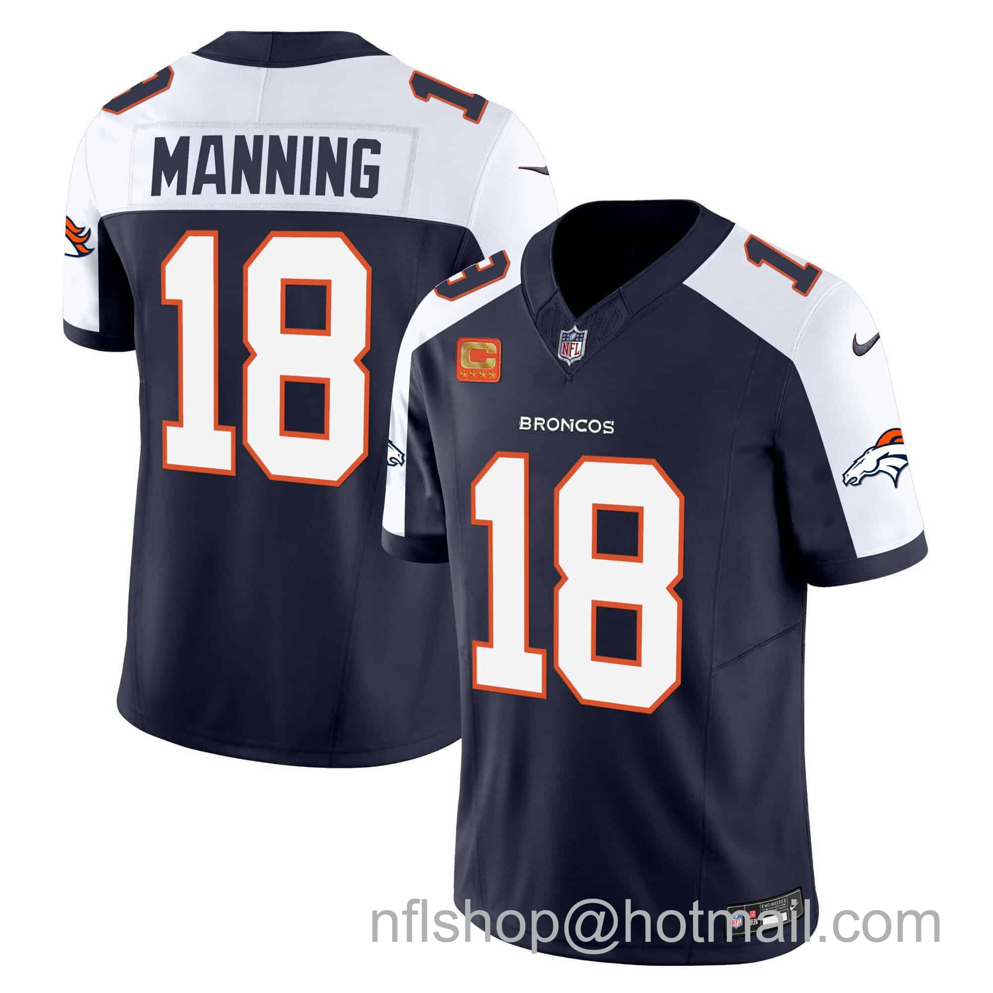 Men's Denver Broncos #18 Peyton Manning Navy 2024 F.U.S.E. With 4-Star C Patch Vapor Limited Stitched Football Jersey