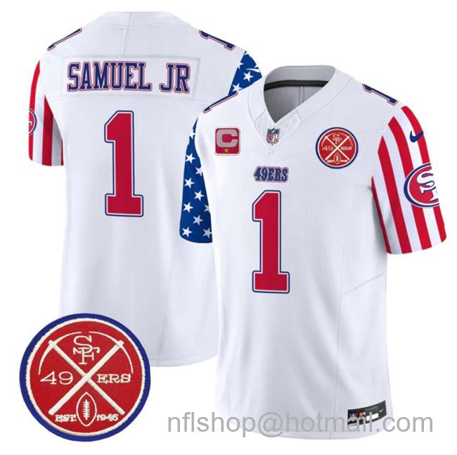 Men's San Francisco 49ers #1 Deebo Samuel White 2024 F.U.S.E. American Vapor Limited Stitched Football Jersey