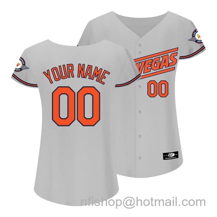 Women's Las Vegas Aviators Customized 2024 Road Las Vegas Gray Replica Stitched Baseball Milb Jersey