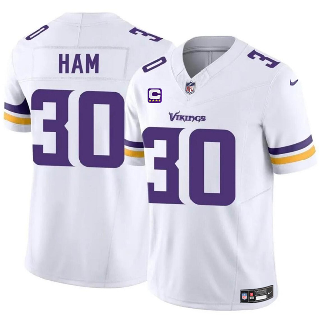 Men's Minnesota Vikings #30 C.J. Ham White 2024 F.U.S.E. With 4-Star C Patch Vapor Untouchable Limited Stitched Jersey