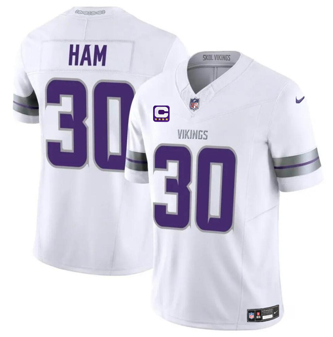 Men's Minnesota Vikings #30 C.J. Ham White 2024 F.U.S.E. With 4-Star C Patch Winter Warrior Limited Stitched Jersey