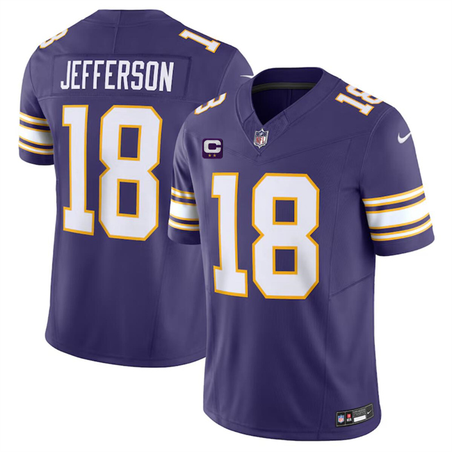 Men's Minnesota Vikings #18 Justin Jefferson Purple 2024 F.U.S.E. Throwback With 2-Star C Patch Vapor Limited Stitched Jersey