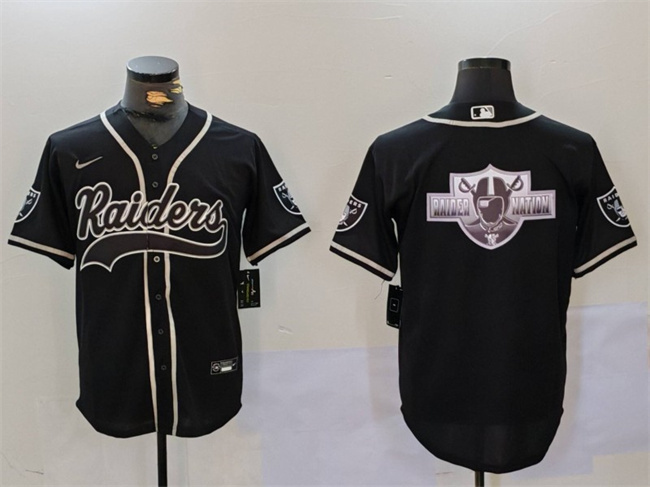 Men's Las Vegas Raiders Black Team Big Logo With Patch Cool Base Stitched Baseball Jerseys