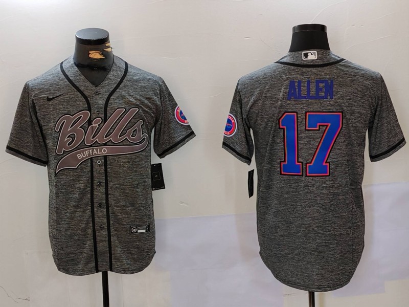 Men's Buffalo Bills #17 Josh Allen Grey Team Cool Base Stitched Baseball Jersey