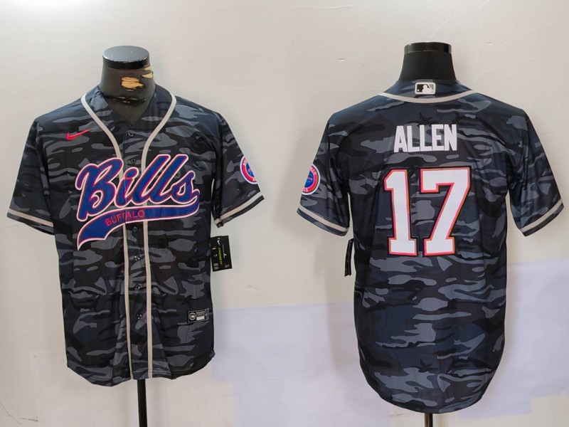 Men's Buffalo Bills #17 Josh Allen Camo Team Cool Base Stitched Baseball Jersey