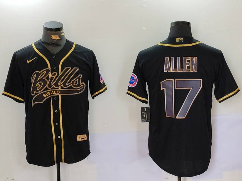 Men's Buffalo Bills #17 Josh Allen Black Cool Base Stitched Baseball Jerseys