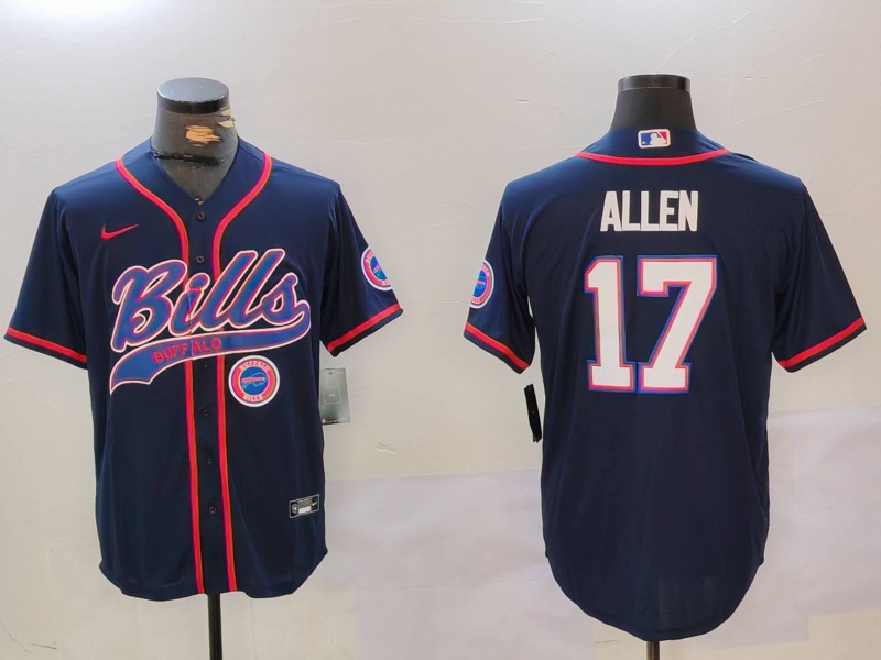 Men's Buffalo Bills #17 Josh Allen Navy Team Cool Base Stitched Baseball Jersey