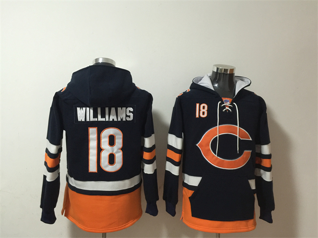 Men's Chicago Bears #18 Caleb Williams Navy Orange Ageless Must-Have Lace-Up Pullover Hoodie