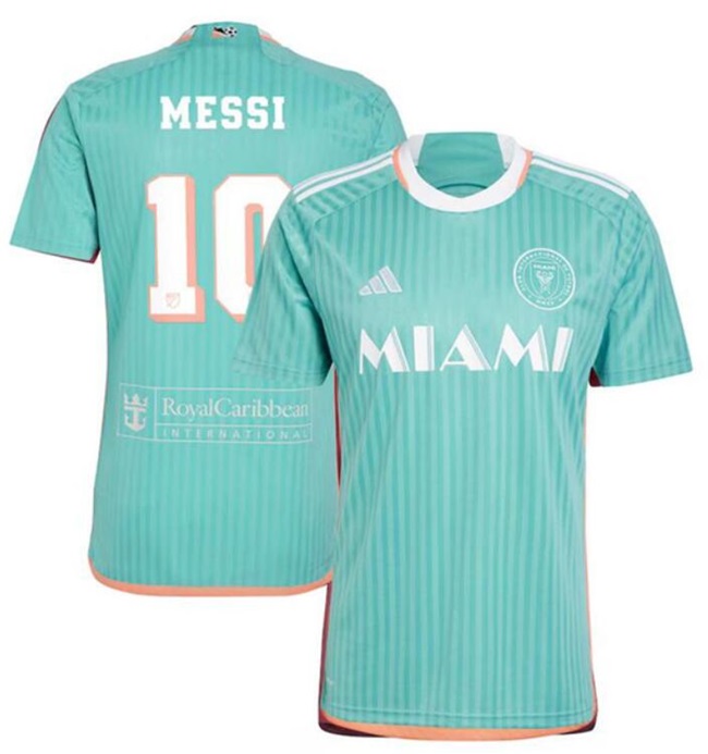 Youth Inter Miami CF #10 Lionel Messi Aqua 2024 Soccer Jersey