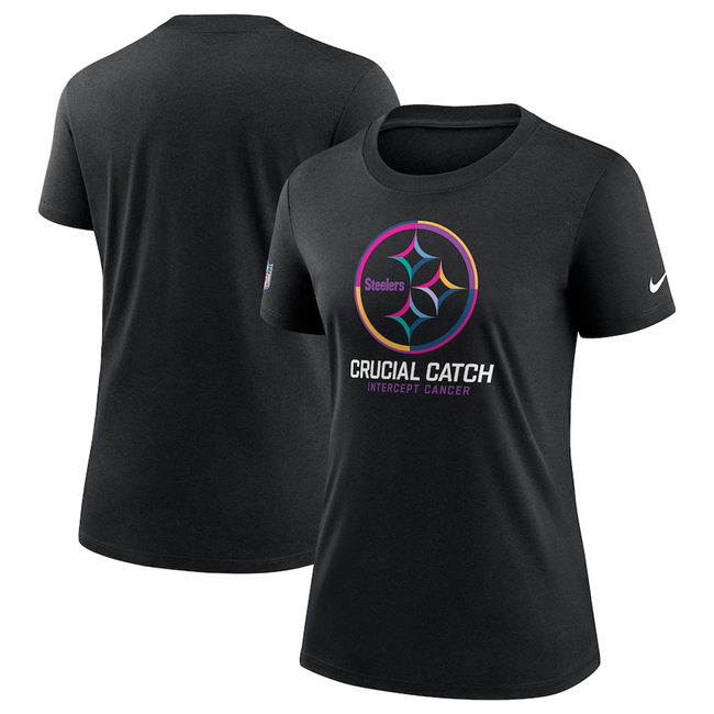 Women's Pittsburgh Steelers Black 2024 Crucial Catch T-Shirt(Run Small)