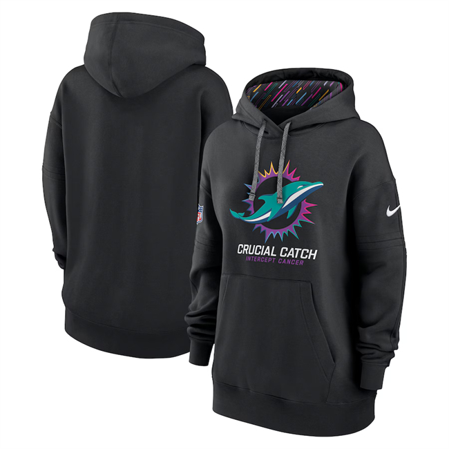 Women's Miami Dolphins Black 2024 Crucial Catch Club Pullover Hoodie(Run Small)