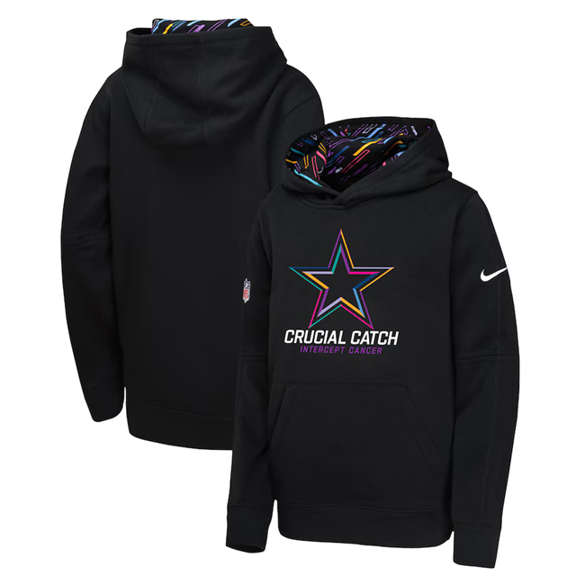 Youth Dallas Cowboys Black 2024 Crucial Catch Club Pullover Hoodie