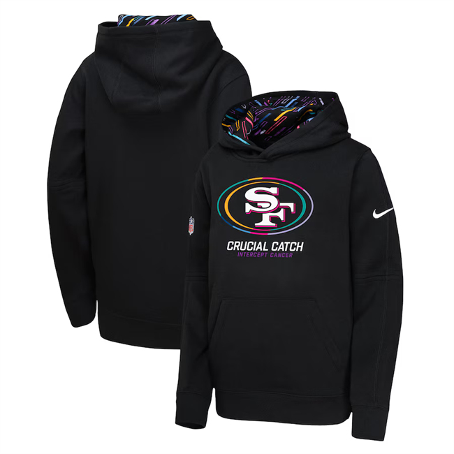 Youth San Francisco 49ers Black 2024 Crucial Catch Club Pullover Hoodie