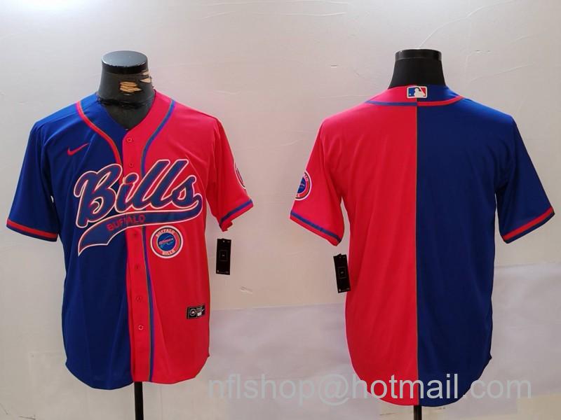 Men's Buffalo Bills blank Red Blue Team Cool Base Stitched Baseball Jersey