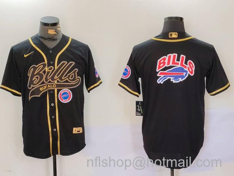 Men's Buffalo Bills big logo Black Cool Base Stitched Baseball Jersey