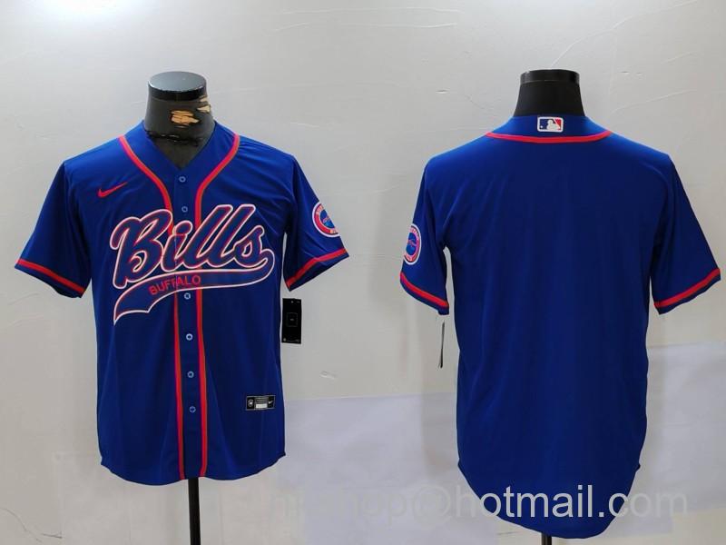 Men's Buffalo Bills Blank  Blue Team Cool Base Stitched Baseball Jerseys