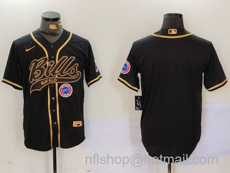 Men's Buffalo Bills Blank  Black Team Cool Base Stitched Baseball Jersey