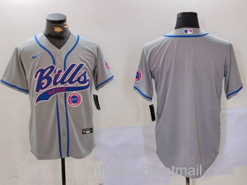 Men's Buffalo Bills Grey Team Blank Cool Base Stitched Baseball Jerseys