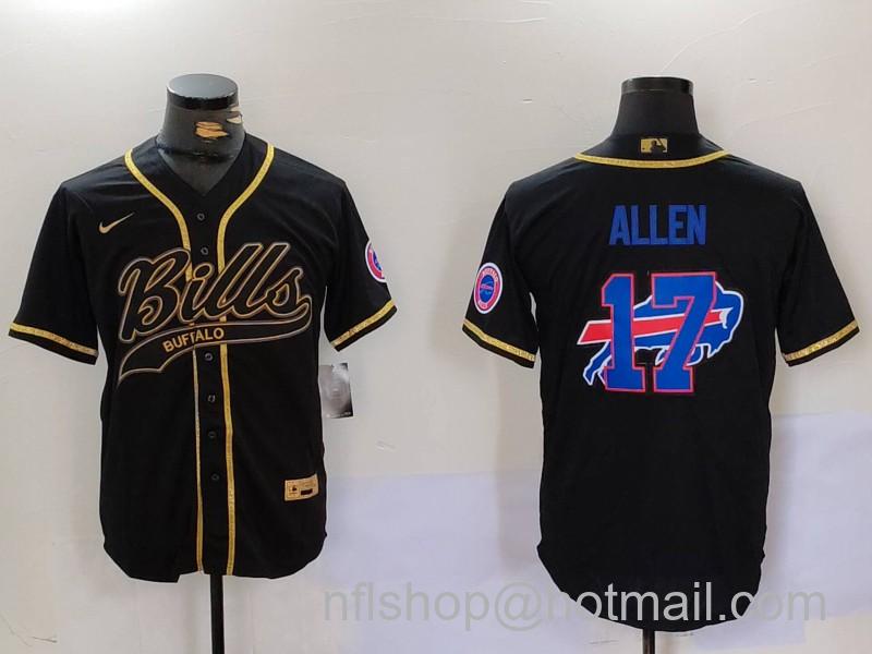 Men's Buffalo Bills #17 Josh Allen Black Cool Base Stitched Baseball Jersey