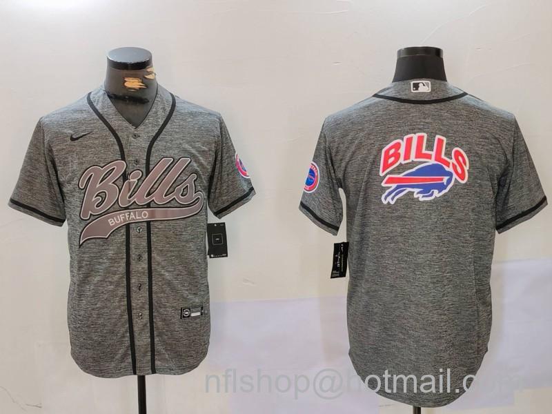 Men's Buffalo Bills Grey Team Big logo Cool Base Stitched Baseball Jerseys