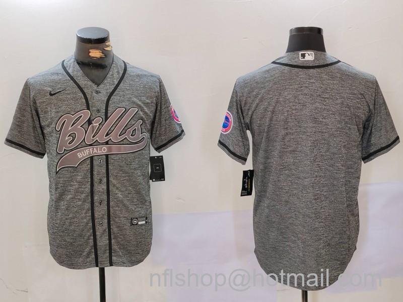 Men's Buffalo Bills Grey Team Blank Cool Base Stitched Baseball MLB Jersey