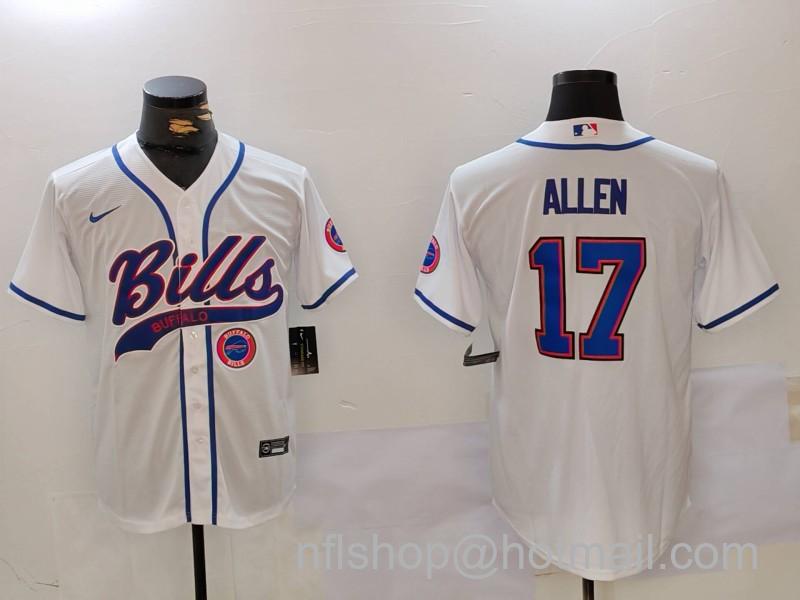 Men's Buffalo Bills #17 Josh Allen White Cool Base Stitched Baseball Jersey