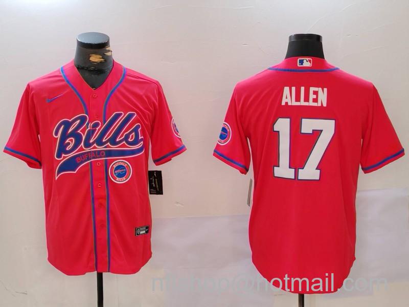 Men's Buffalo Bills #17 Josh Allen Red Cool Base Stitched Baseball Jerseys