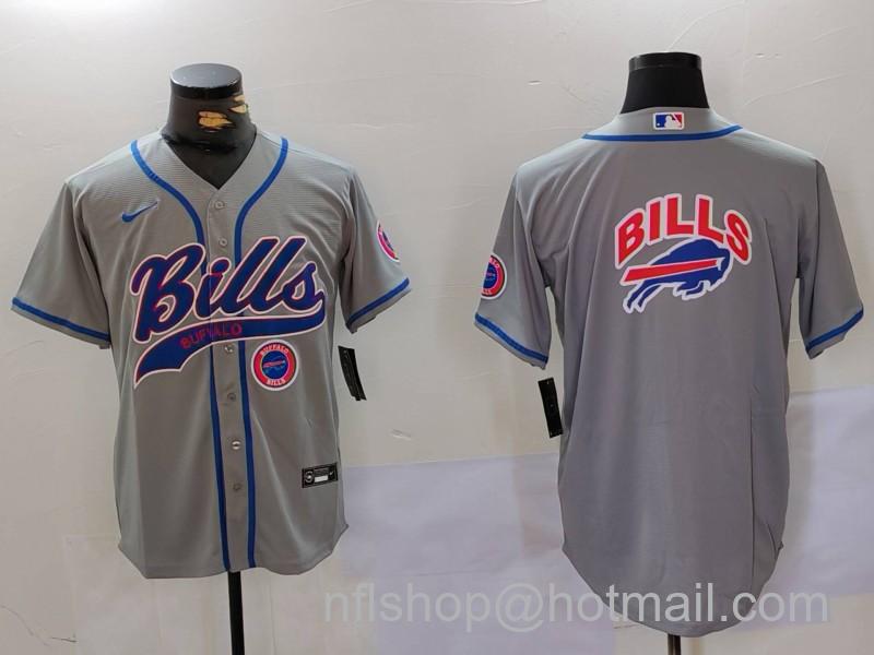 Men's Buffalo Bills Grey Team Big logo Cool Base Stitched Baseball Jersey