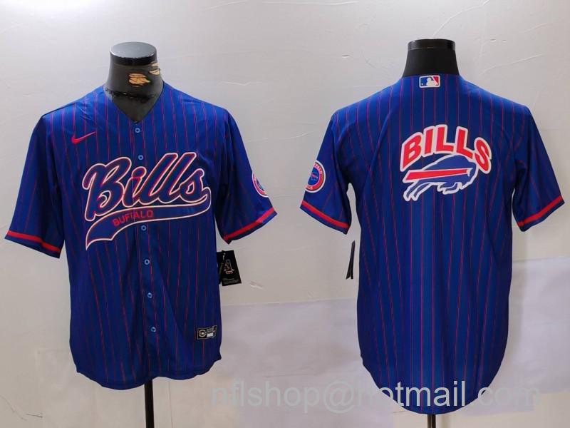 Men's Buffalo Bills big logo Blue Team Cool Base Stitched Baseball Jerseys