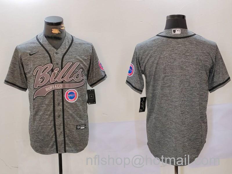 Men's Buffalo Bills Grey Team Blank Cool Base Stitched Baseball MLB Jerseys