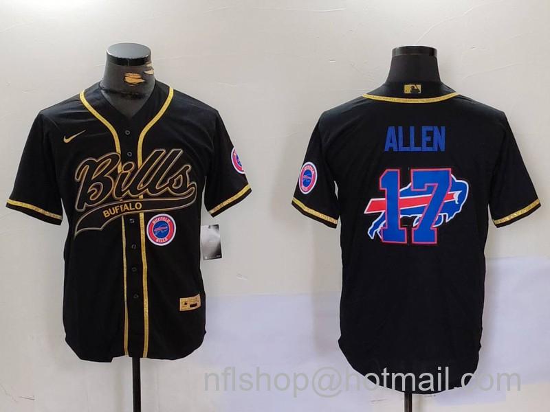 Men's Buffalo Bills #17 Josh Allen Black Cool Base Stitched Nike Baseball Jersey