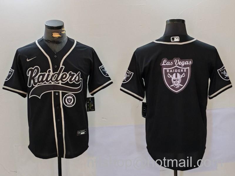 Men's Las Vegas Raiders Black Team Big Logo With Patch Cool Base Stitched Baseball MLB Jerseys