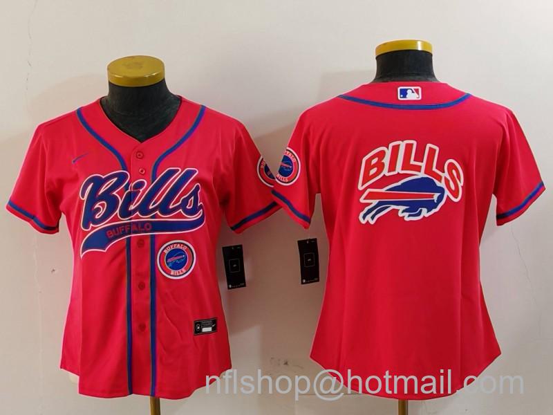 Women's Buffalo Bills Red Team Big Logo With Patch Nike Cool Base Stitched Baseball Jersey