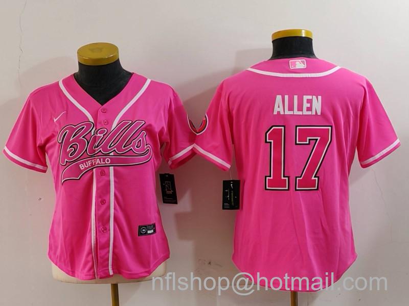 Women's Buffalo Bills #17 Josh Allen Pink Cool Base Stitched Baseball Jersey