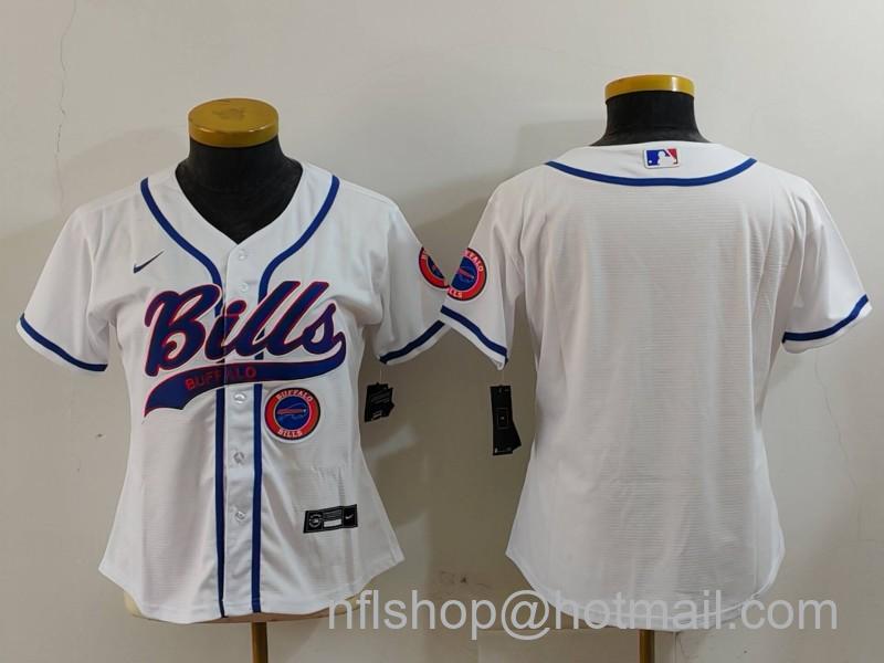 Women's Buffalo Bills White Team Big Logo With Patch Cool Base Stitched Baseball Jersey